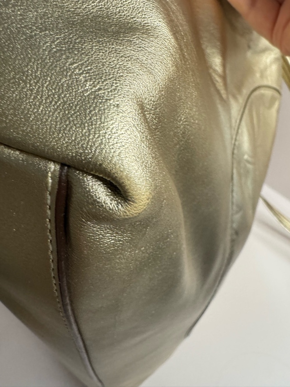 #255 Coach Laura Leather Signature Print Metallic Gold Shoulder Tote Bag - Picture 7 of 14